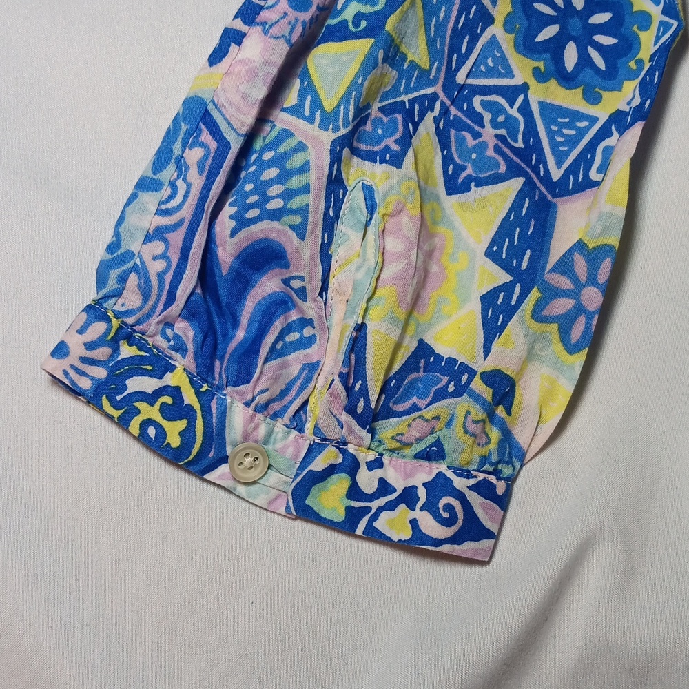 Womens Talbots Pastel Floral Geometric 3/4 Sleeve Flowy Summer Top - Picture 4 of 5